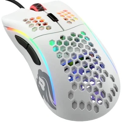 Image de Glorious Gaming Model D Souris de jeu filaire 68 g en nid d’abeille, RGB, capteur Pixart 3360, switches Omron, pieds PTFE, 6 boutons Blanc mat