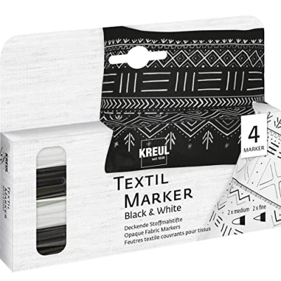 Image de Kreul 92751 Textil Marker Opak Black and White, 2 x medium, fine, crayons de couleur pour textiles en coton, batiste, lin, soie et tissus mélangés