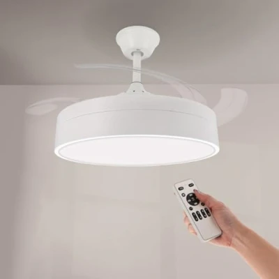 Image de M Ledme Ventilateur de Plafond Avec Lumière Led Messe 72W Blanc, Télécommande, 6 vitesses, Silencieux,4 Pales déployantes, fonction été hiver, minuterie. APP