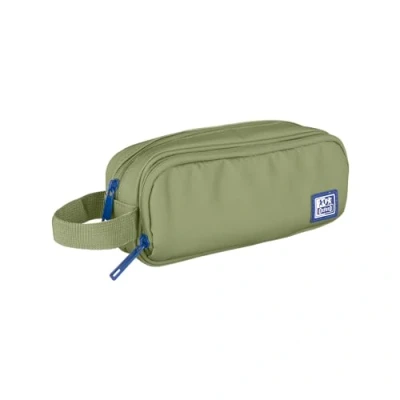 Image de Oxford B Smart Trousse Scolaire 3 Compartiments en Caoutchouc élastique, matériau recyclé RPET, Couleur Vert Safari