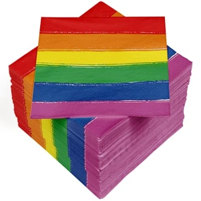 Image de HEKU Lot de 100 serviettes en papier triple épaisseur, 33 x cm, arc ciel, absorbantes et pratiques dans un emballage pratique, idéales pour les mariages, anniversaires occasions spéciales