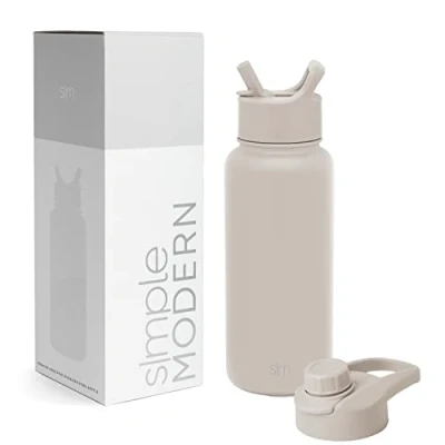 Image de Simple Modern Botella de Agua con Pajita et Couvercle à Boire d&#039;un Coup Bouteille Thermos Isolée en Acier Inoxydable pour Sports Gymnase Summit Collection 950ml Almond Birch