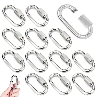 Image de 14 Pièces Mousqueton a Vis M4 Maillon Rapide en Acier Inoxydable 304 à Verrouillage avec Capuchon Fixe pour Connecter des Cordes Chaînes Gréement