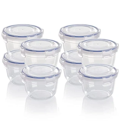Image de Grizzly ensemble de boîtes conservation alimentaires en plastique, 8x avec couvercles, plates, rondes, empilables, passent au micro ondes et lave vaisselle