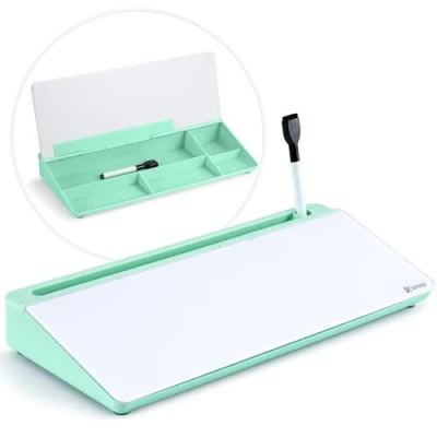 Image de Varhomax tableau blanc de bureau en verre avec rangement, liste choses à faire, effaçable sec pour la maison, le et les fournitures scolaires (vert)