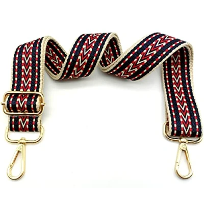 Image de Bandouliere de Rechange Sac Reglable Rouge et Bleu, Sangle a Main Remplacement, Universelles mit Boucle Dore pour Femme à Main, Bandoulière, 24
