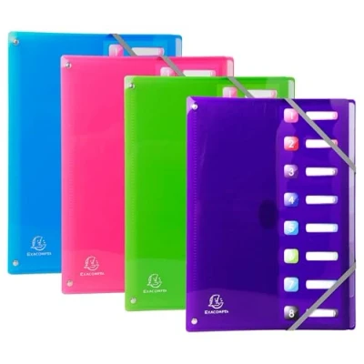 Image de Exacompta Réf. 58680E Carton de 8 trieurs Iderama PP dos extensible avec élastiques et fenêtres découpées en polypropylène compartiments dim 24x32 cm pour A4 assorties