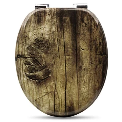 Image de WOLTU Abattant WC Couvercle en bois MDF Soft Close avec Frein de Chute pour Couvette O Siège Toilette Antibactérien Charnières Zinguées et Inoxyables Ajustables, Montage par dessous