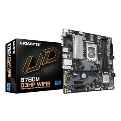 Image de GIGABYTE B760M D3HP WIFI6 Carte mère Compatible avec les processeurs Intel Core 14e génération, VRM numérique 4+1+1 phases, jusqu&#039;à 5600 MHz DDR5, 2x M.2 PCIe 4.0, Wi Fi 6, LAN GbE, USB 3.2 Gen 1 Neuf
