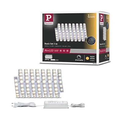 Image de Paulmann 70666 Function MaxLED 500 Kit de base LED bande 3m, 2700K blanc chaud, 20W 230/24V 36VA, Argent, Plastique, Cavalier