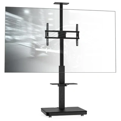 Image de XTRARM Elite Support TV Mobile et réglable en Hauteur pour 40 86 Pouces 60 kg Maximum, inclinable jusqu&#039;à VESA 600x400 avec étagères Prise, Noir, Manuel
