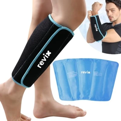 Image de REVIX Poche de glace gel pour mollet et tibia blessures, Sac réutilisable manchon compression la thérapie par le froid, les gonflements, ecchymoses entorses