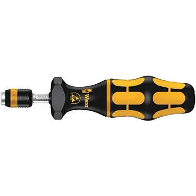 Image de Wera 05074782001 7431 Kraftform ESD, Tournevis dynamométrique réglable avec mandrin à serrage rapide Rapidaptor, 1/4 pouce, 0,30 1,00 Nm, Noir/jaune