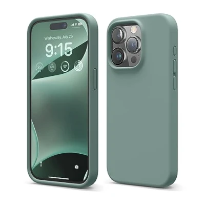 Image de elago Coque Silicone Liquide Compatible avec iPhone 15 Pro, Qualité Supérieure, Protection Intégrale [Structure Antichoc 4 Couches], Doublure Microfibre Douce Anti Rayures (Vert Nuit)