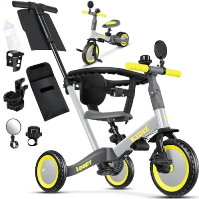 Image de Kidiz® Tricycle 6 en 1 Roues Vélo de course pour enfant à partir an 5 ans Aide l&#039;apprentissage la marche Charge maximale : 25 kg Avec guidon Barre sécurité
