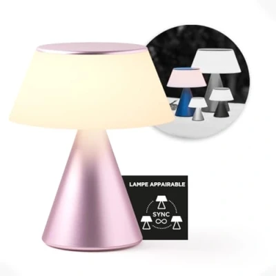 Image de Lexon lampe de chevet LED LUMA L, Grande table sans fil tactile avec variateur d&#039;intensité et synchronisation multi lampes, 9 couleurs lumière rechargeable Rose Pâle