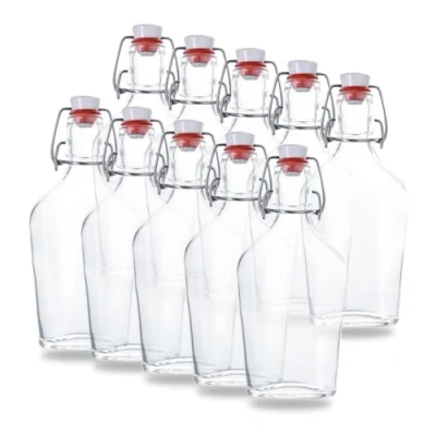 Image de Lot de 10 flacons vides 200 ml en verre avec bouchon à étrier Petites bouteilles remplir par exemple la liqueur, l&#039;eau vie, du vinaigre et l&#039;huile