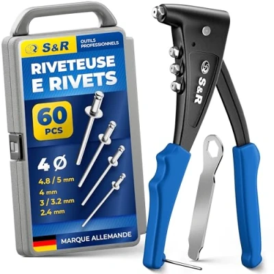Image de S&amp;R Pince à Riveter Coffret Riveteuse Manuelle avec 60 Rivets aveugles Acier, Alu, Inox. +