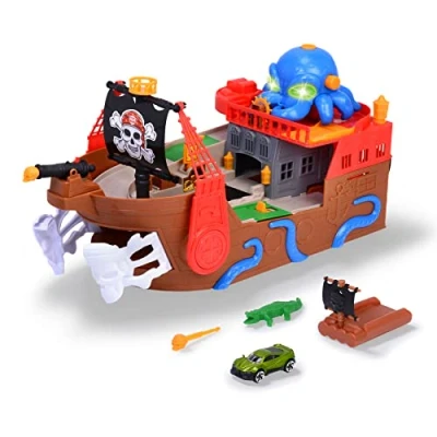 Image de Dickie Toys Bateau Pirate Jouet Complet (41,5 cm) pour Les Enfants à partir de 3 Ans avec Circuit Course, Effets spéciaux, lumière et Son, Convient comme Bain
