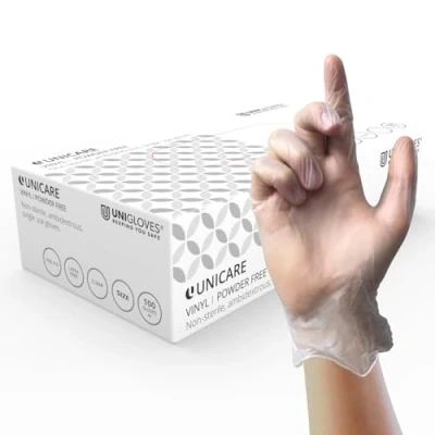 Image de UNIGLOVES Unicare Lot de 100 gants en vinyle non poudrés Taille M