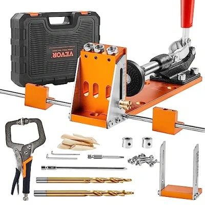 Image de VEVOR Kit de Gabarit Trou Poche Profondeur Réglable 12,7 38,1 mm Système en Alliage d&#039;Aluminium Perçage Oblique avec Précision Complet pour Projets Menuiserie