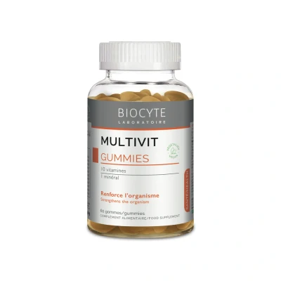 Image de BIOCYTE Multivitamines Gummies Goût Citron 10 Vitamines Dont Vitamine C &amp; D, Zinc Fatigue, Immunité, Energie Programme de 60 jours