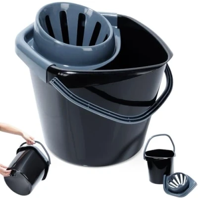 Image de VILDE Seau avec essoreuse 10L Plastique durable, poignée pratique, bec verseur Idéal pour nettoyage et jardinage