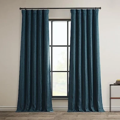 Image de HPD Half Price Drapes Rideaux occultants en Faux Lin 274 cm de Long Luxe pour Chambre à Coucher et salon (1 Panneau), 127 x (l L), Bleu Histoire