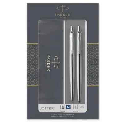 Image de Parker Jotter Duo Coffret cadeau avec Stylo Bille et Portemine (0,5mm) Acier inoxydable attributs chromés
