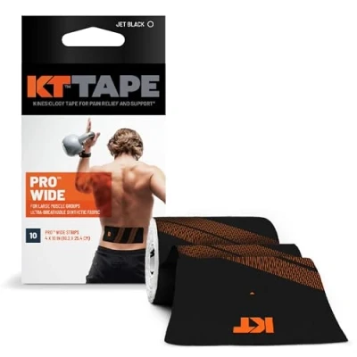 Image de KT Tape Bande de kinésiologie Pro Wide : 10,2 cm. Largeur Jais Unisexe, Noir Profond, 25.4 cm