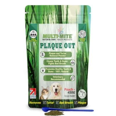 Image de plaque OUT Pochette refermable pour enlever la tartre et mauvaise haleine Soin des gencives chiens chats 100 % bio 450 g