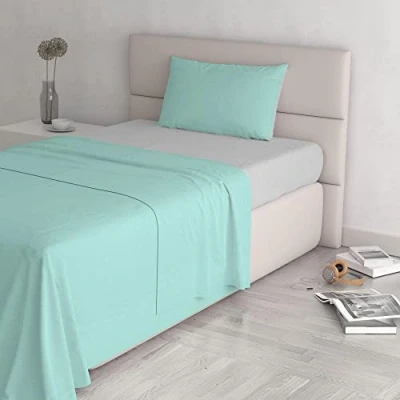 Image de Natural Color ensemble de draps lit, Vert eau/Gris clair, Small double