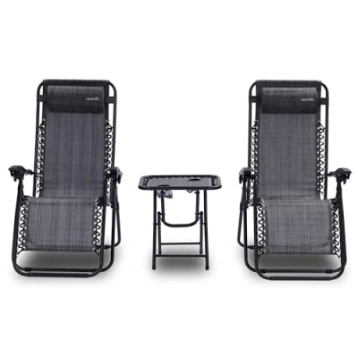 Image de SereneLife Set de 2 Chaises Longues Pliantes pour Extérieur avec Table Latérale, Porte Gobelets, Oreillers Amovibles Patio, Jardin, Plage Noir