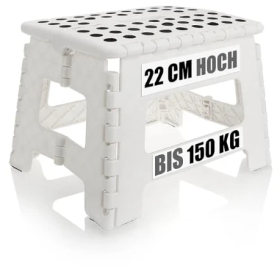 Image de com four® Marche Pliante avec Picots en Caoutchouc escabeau Pliable Aide à l&#039;escalade Portable Tabouret Pliant antidérapant capacité de Charge jusqu&#039;à 150 kg (31x22x22cm Blanc 01 pièce)