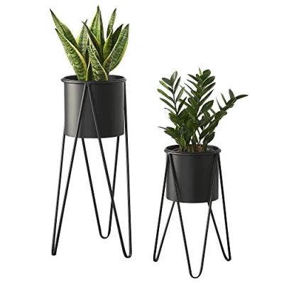 Image de [en.casa] Set de 2 Supports Plante Cache Pot Fleur Bac à Fleurs Vase Métal Noir Tailles Différentes