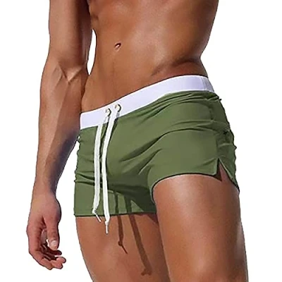 Image de TMEOG Maillot de Bain Homme Short Bain, Boxer Caleçon Piscine Séchage Rapide Plage Shorty Mayo avec Poche Zippée(Vert,L)