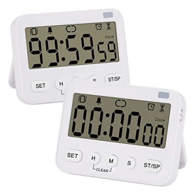 Image de stonylab Horloge Minuteur Digital, 2pcs Prime Multi Function Digital Timer Clock Countdown de Cuisine avec Alarme, Affichage Magnétique à Gros Chiffres, Vibration/Lampe Poche/Alarme Sonore