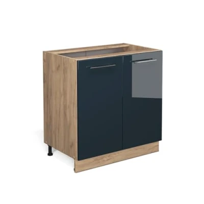 Image de Vicco Meuble Bas sous évier Fame Line, Bleu foncé Brillant/Chêne de Force doré, 80 cm avec étagère, sans Plan Travail