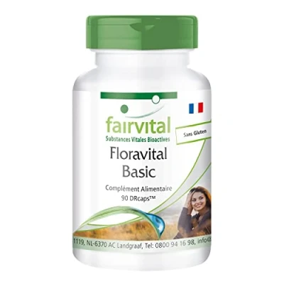 Image de Fairvital Probiotique Complexe de cultures Floravital Basic 90 gélules avec 6 souches bactériennes, 19 milliards d&#039;UFC/dose journalière + inuline Lactobacillus &amp; Bifidobactéries