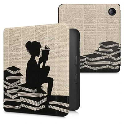 Image de kwmobile Étui Compatible avec Kobo Libra 2 Coque à Rabat magnétique Tablette eReader Similicuir Noir Beige