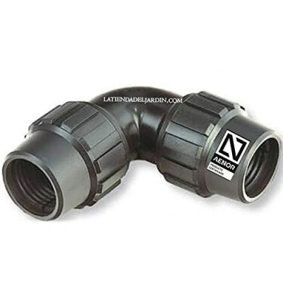 Image de Coude égal en polystyrène 63 mm. Produit certifié AENOR utilisé dans les tuyaux PE mm 2&quot; pour usage plomberie, irrigation et chantiers.