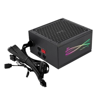 Image de Aerocool LUXPRORGB550M, Alimentation Semi Modulaire RGB 550W, 80Plus Bronze +88%, Condensateurs Japonais, Ventilateur FDB 14cm avec Technologie APFC, Compatible ARGB, Garantie 5 Ans, Noir