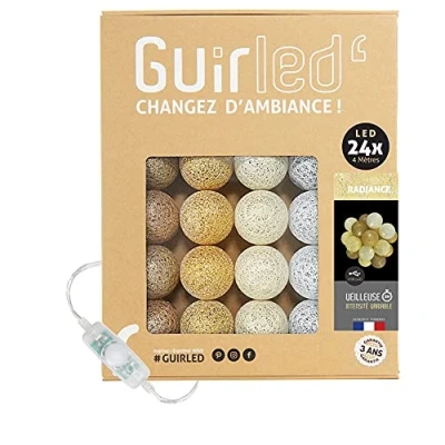 Image de GuirLED Guirlande lumineuse boules coton LED USB Veilleuse bébé 2h Adaptateur secteur double 2A inclus 3 intensités 24 2.4m Radiance