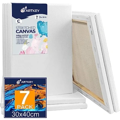 Image de Lot de 7 toiles tendues pour peinture, 30 x 40 cm, 300 g/m², triple apprêt, sans acide, 100% coton, grandes vierges acrylique, versement peinture à l&#039;huile et l&#039;aquarelle