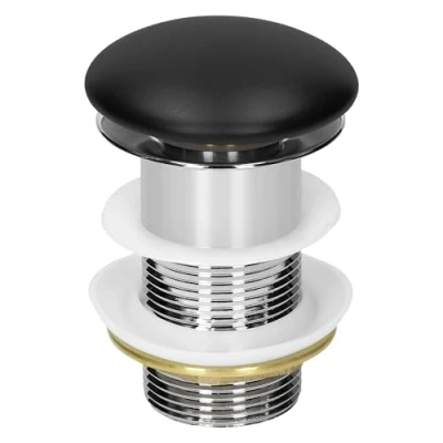 Image de ML Design Set Universel de Vidange d&#039;Évier et Cuvette sans Trop Plein, Valve Bouchon avec Joints, Pop Up Acier Inoxydable Couvercle Doublement Étanche Céramique Noir, 1 1/4 pouce