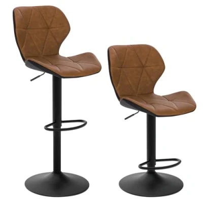 Image de EUGAD Lot de 2 Tabouret Bar réglable en Hauteur Similicuir,Tabouret comptoir Style rétro,Brun 0662BY