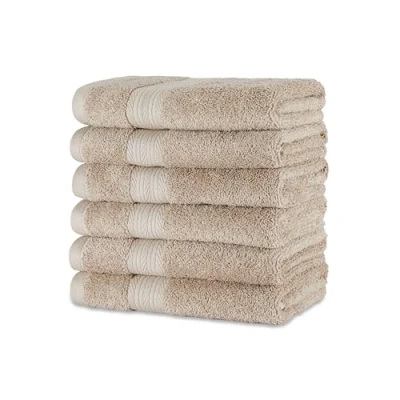 Image de Amazon Basics Lot de 6 Serviette à Mains en Coton Bio résistant la décoloration, 41 x 66 cm, Taupe