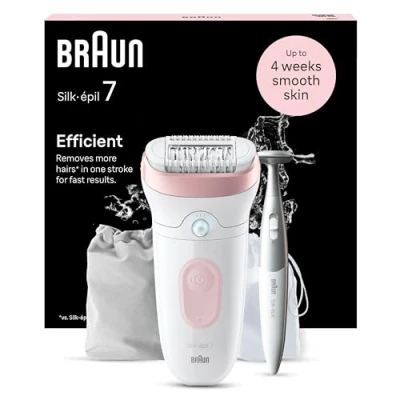 Image de Braun Silk épil 7, Épilateur Avec Tête Large Pour Épilation Facile, Étanche, Peau Douce Longue Durée, Tondeuse Le Maillot, 7 210, Blanc/Rose
