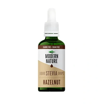 Image de Modern Nature Gouttes de Stevia Liquide Saveur Noisette Zero Calories et Sans Sucre Keto Vegan Diet Flavour Drops pour le Cafe, Protéines, Yogourt, Porridge Edulcorant 50ml