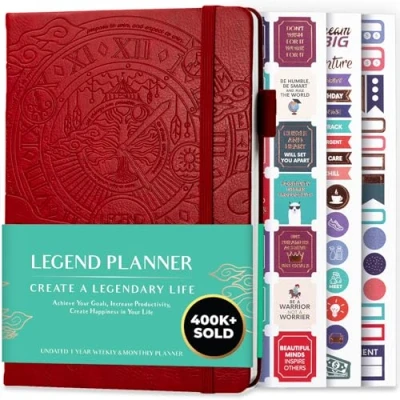 Image de Legend Planner Meilleur agenda hebdomadaire et calendrier mensuel pour augmenter la productivité, atteindre les objectifs gérer le temps maître A5, non daté Rouge